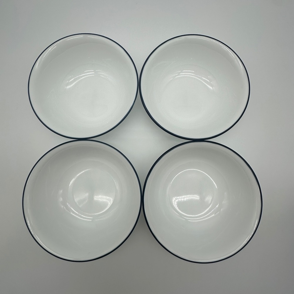 Corelle Classic Cafe Blue Soup Cereal Bowls 6 inch White Blue Rim Set of 4
